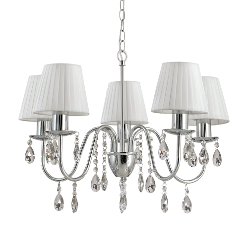 Araña 5 luces E27 cromo con cairel y pantalla